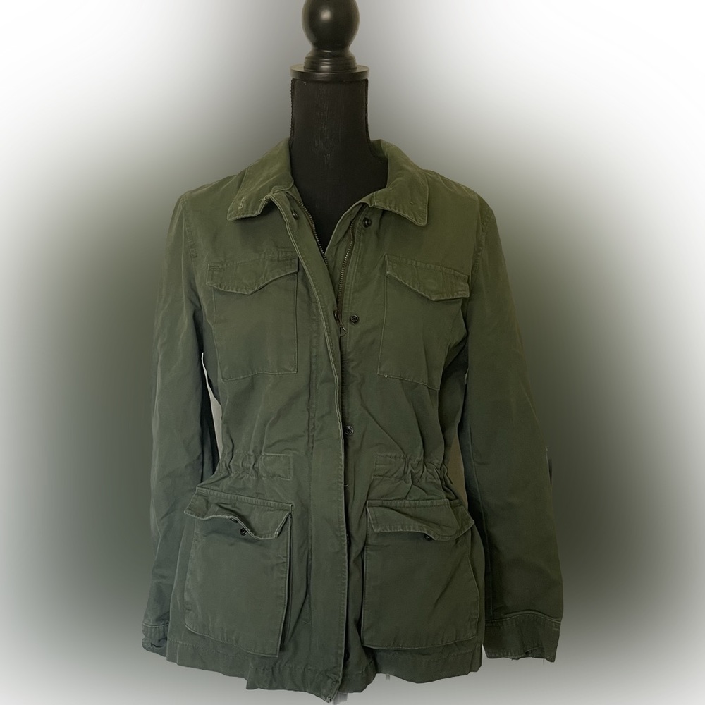 Levis Womens Medium Tab Twills Olive Green Snap Button Zip Jacket Long Sleeve